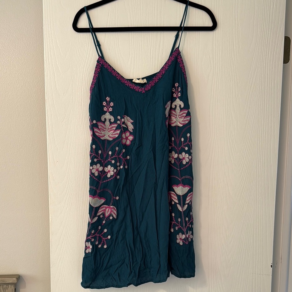 Entro Teal and Pink Embroidered Dress